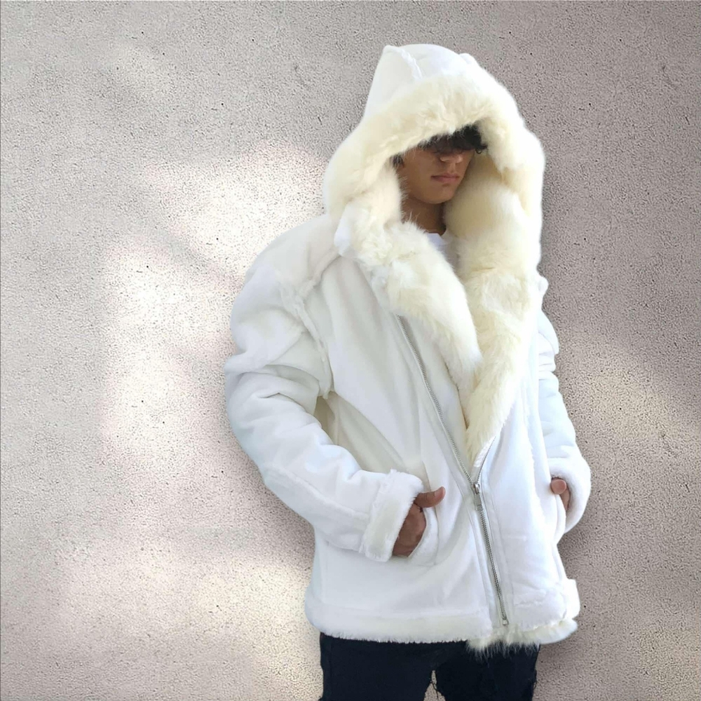 Men's Manzini Off White Faux Fur Hoody Fashion Coat NWT